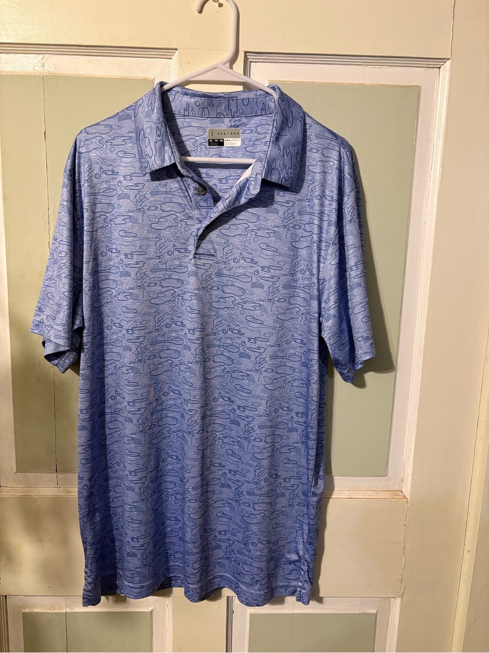 PGA Tour Light Blue Patterned Men’s Polo